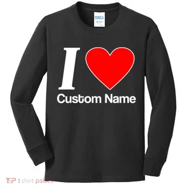 I Heart Custom Name Text Personalize Kids Long Sleeve Shirt