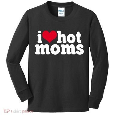 I Heart Hot Moms Funny Meme Kids Long Sleeve Shirt