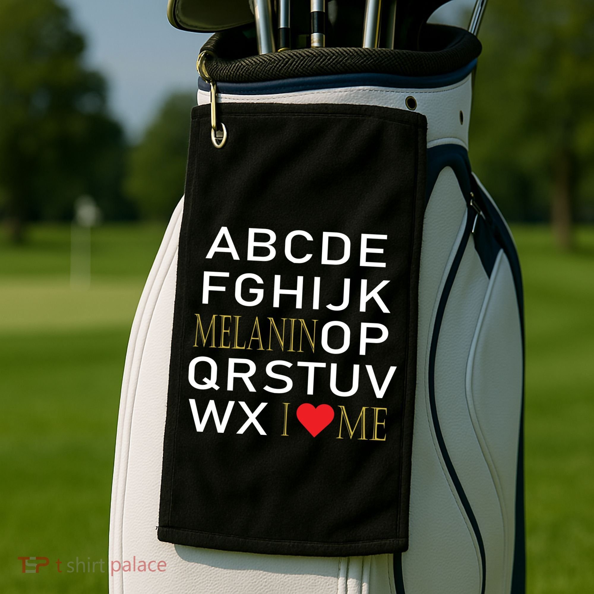 I Heart Melanin Alphabet  Golf Towel