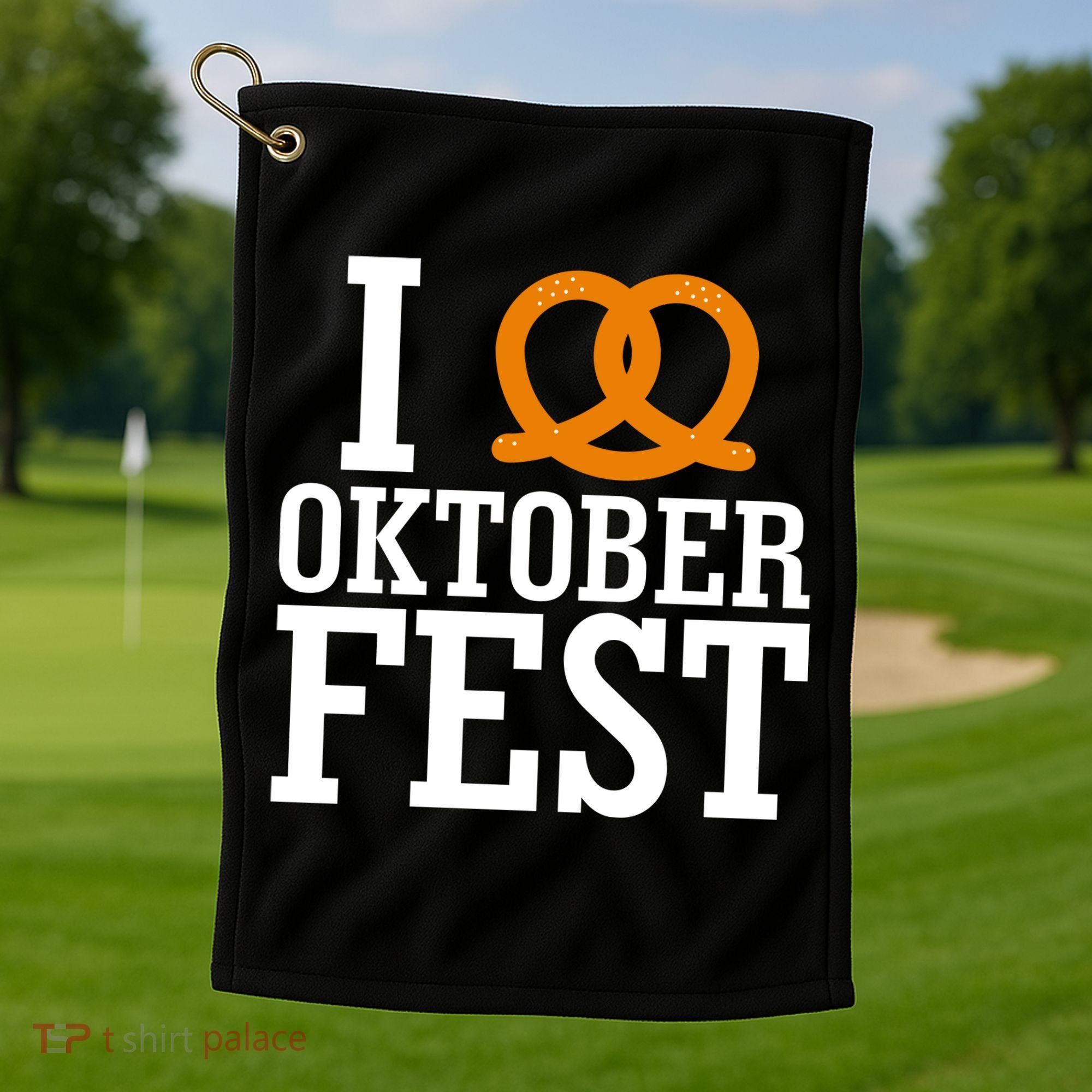 I Heart Oktoberfest Pretzel Golf Towel