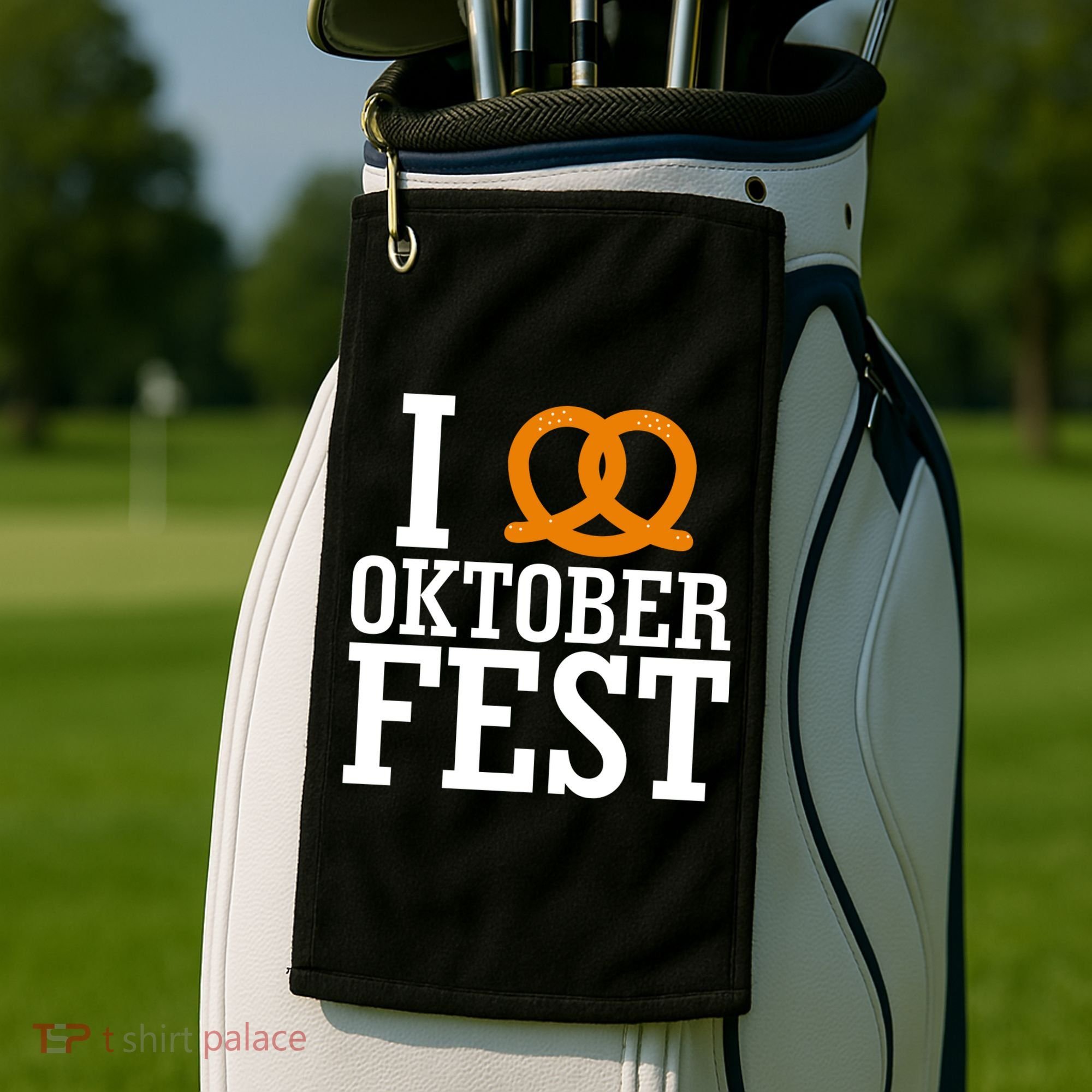 I Heart Oktoberfest Pretzel Golf Towel