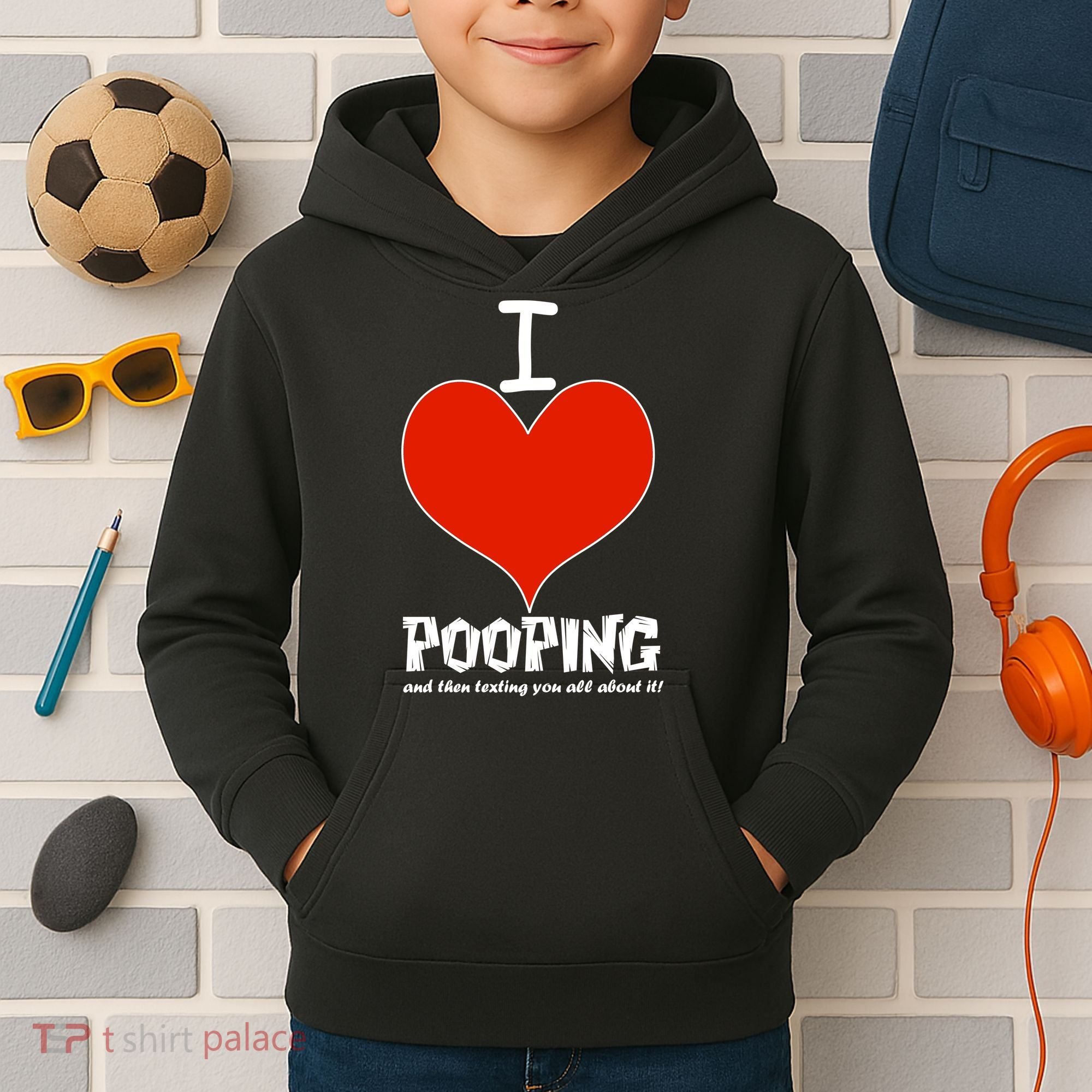 I Heart Pooping and Texting Kids Hoodie