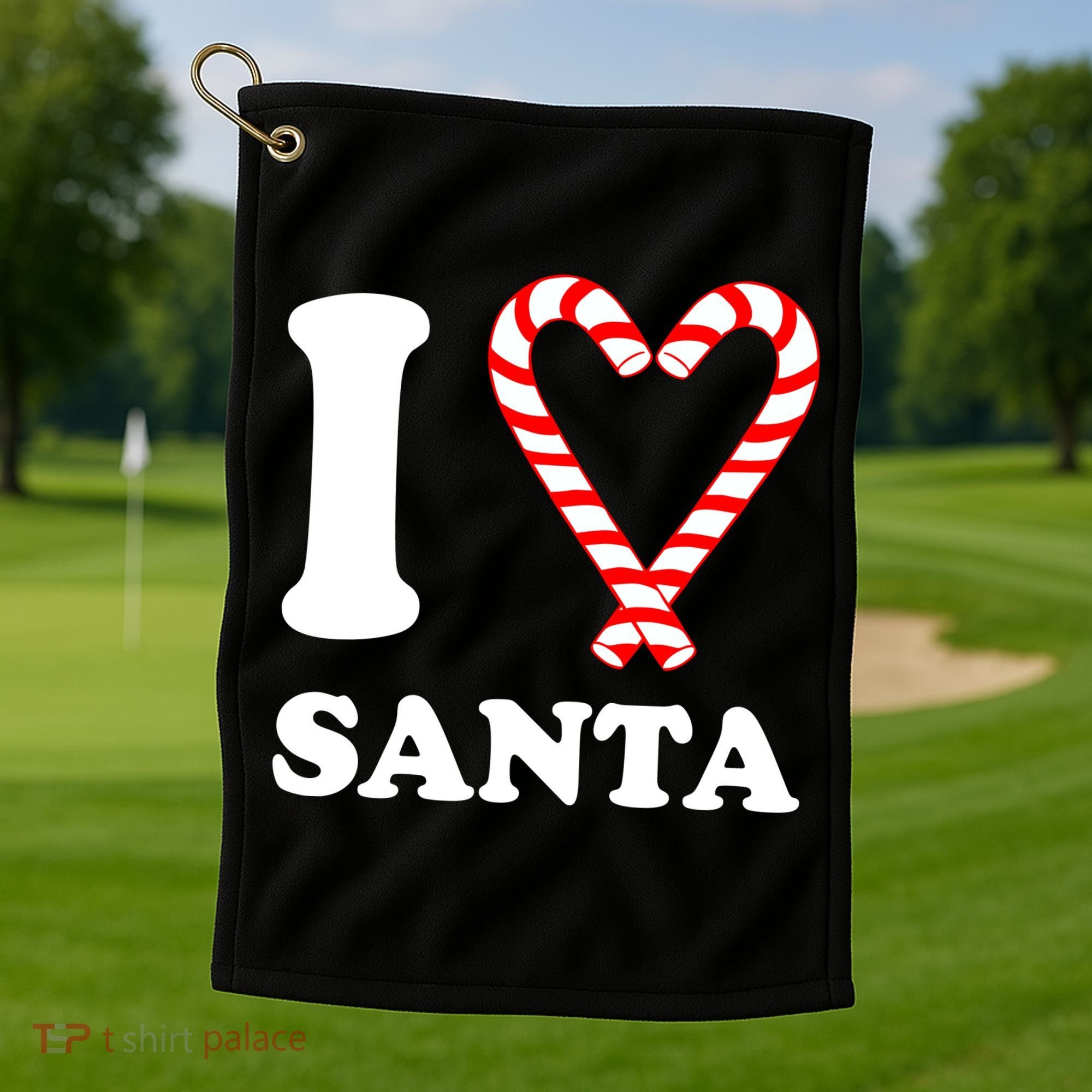 I Heart Santa Candy Cane Golf Towel