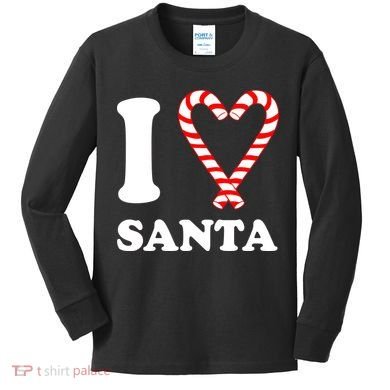 I Heart Santa Candy Cane Kids Long Sleeve Shirt