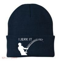 I Jerk It Funny Fishing Pole Beanie thumb 0