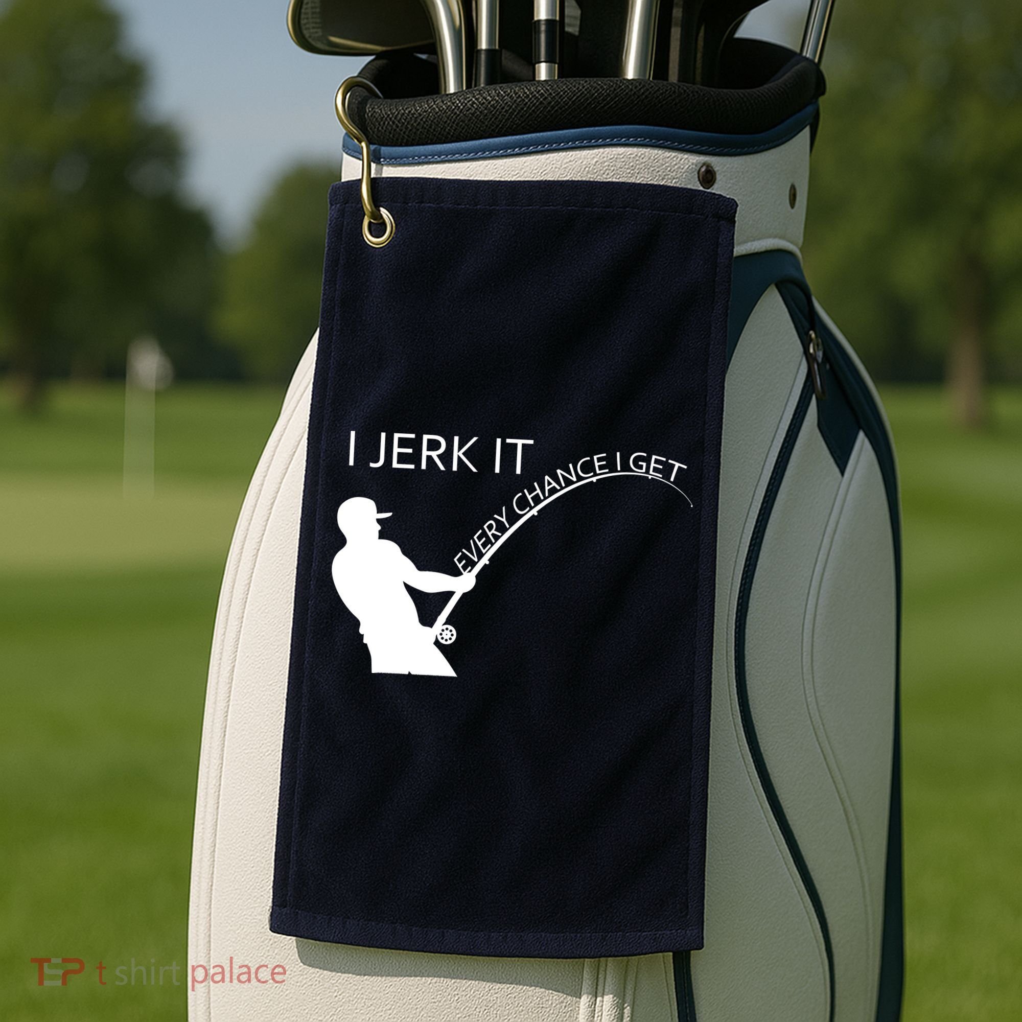 I Jerk It Funny Fishing Pole Golf Towel