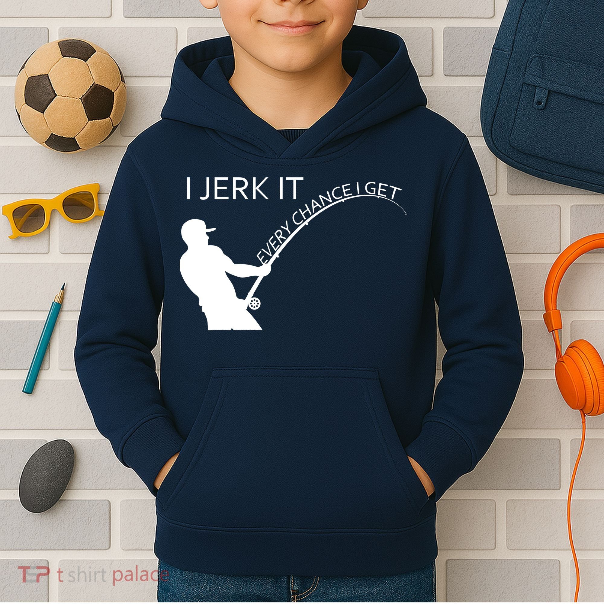 I Jerk It Funny Fishing Pole Kids Hoodie