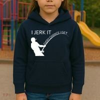 I Jerk It Funny Fishing Pole Kids Hoodie thumb 3
