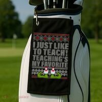 I Just Like To Teach Ugly Christmas Sweaters For Teachers Golf Towel thumb 2