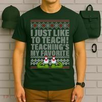 I Just Like To Teach Ugly Christmas Sweaters For Teachers T-Shirt thumb 6
