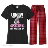 I Know I Play Like A Girl Try To Keep Up Women's Flannel Pajama Set thumb 0