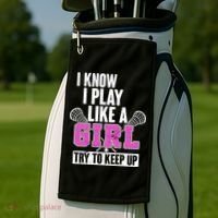 I Know I Play Like a Girl Try to Keep Up Lacrosse Golf Towel thumb 2