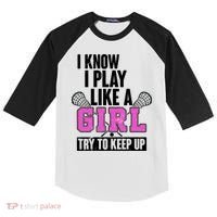 I Know I Play Like a Girl Try to Keep Up Lacrosse Kids Colorblock Raglan Jersey thumb 0
