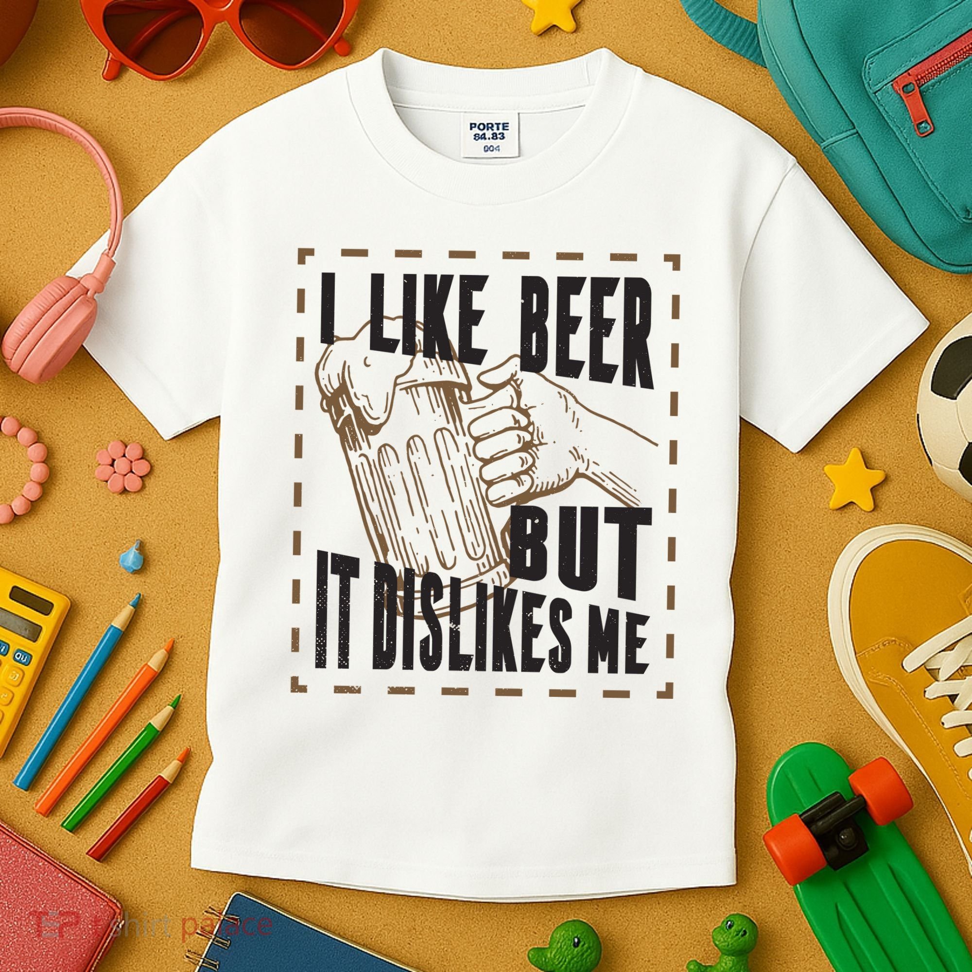 I Like Beer But It Dislikes Me Kids T-Shirt