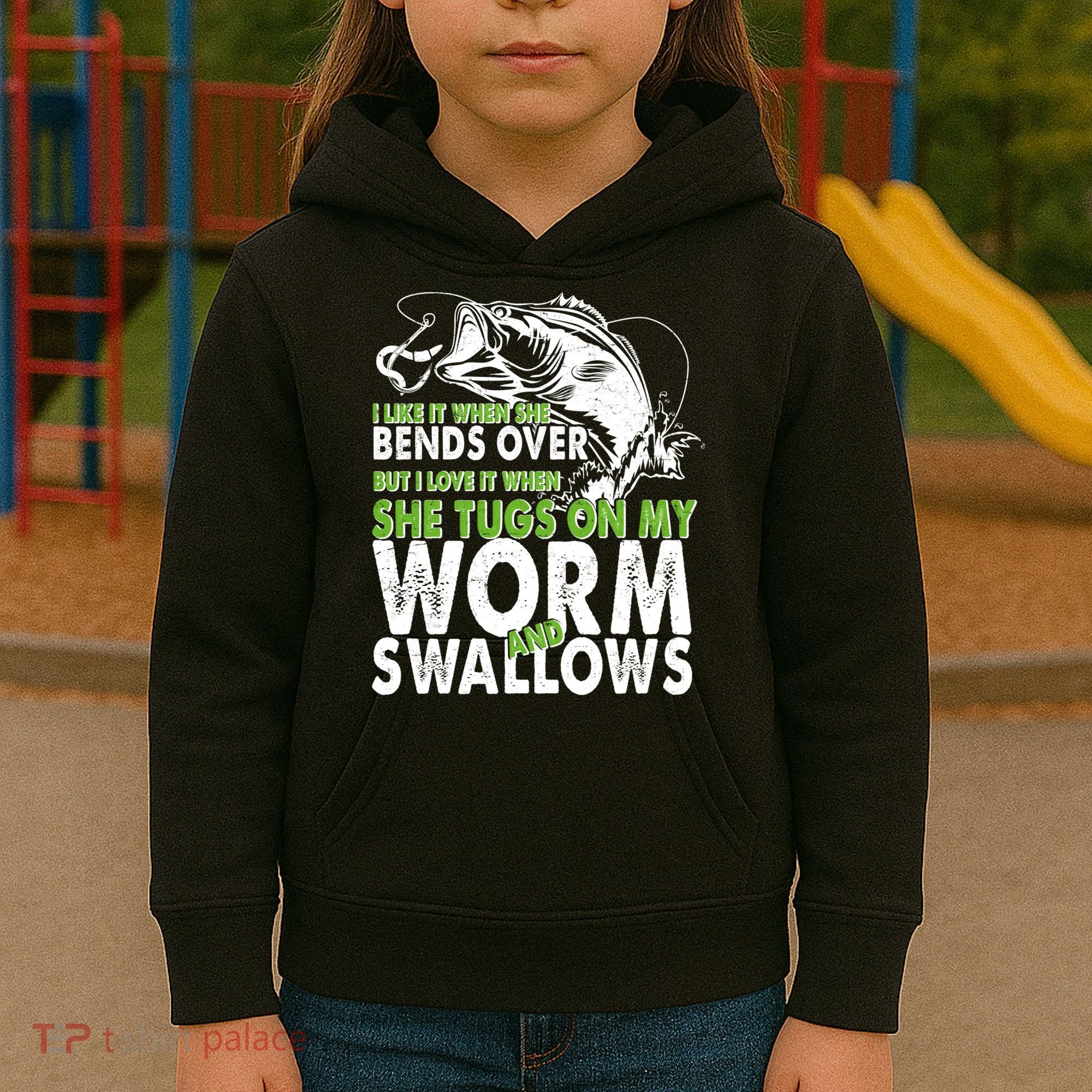 I Like It When She Bends Over Fishing Bait Kids Hoodie