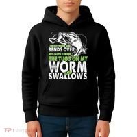 I Like It When She Bends Over Fishing Bait Kids Hoodie thumb 4