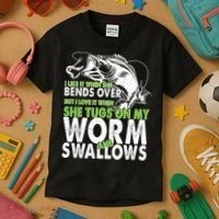 I Like It When She Bends Over Fishing Bait Kids T-Shirt thumb 3