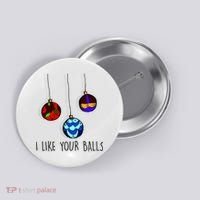 I Like Your Balls Funny Christmas Ornaments Button thumb 0