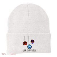 I Like Your Balls Funny Christmas Ornaments Beanie thumb 0