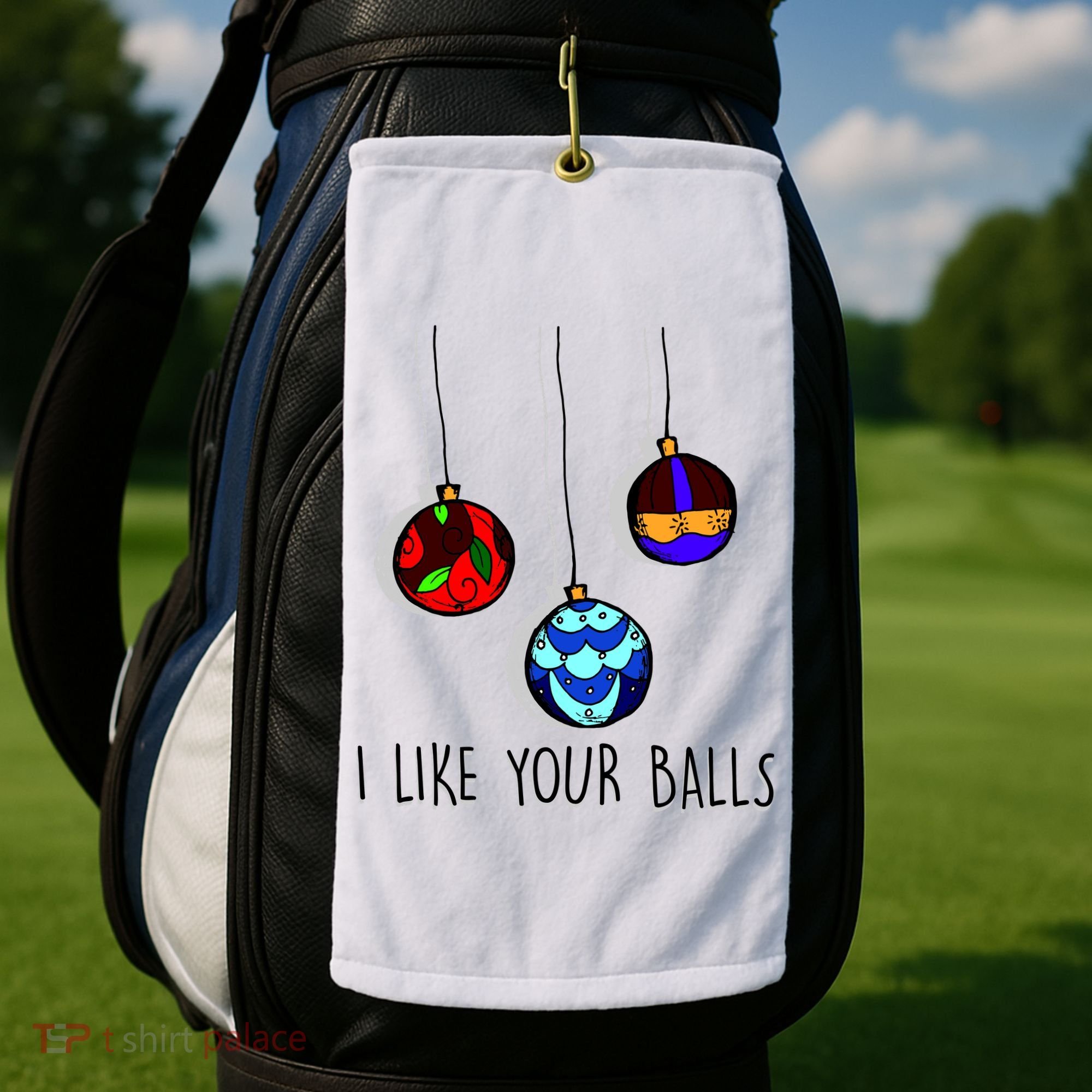 I Like Your Balls Funny Christmas Ornaments Golf Towel