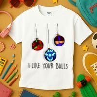 I Like Your Balls Funny Christmas Ornaments Kids T-Shirt thumb 3