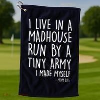 I Live In A Madhouse Run By A Tiny Army Mom Life Golf Towel thumb 1