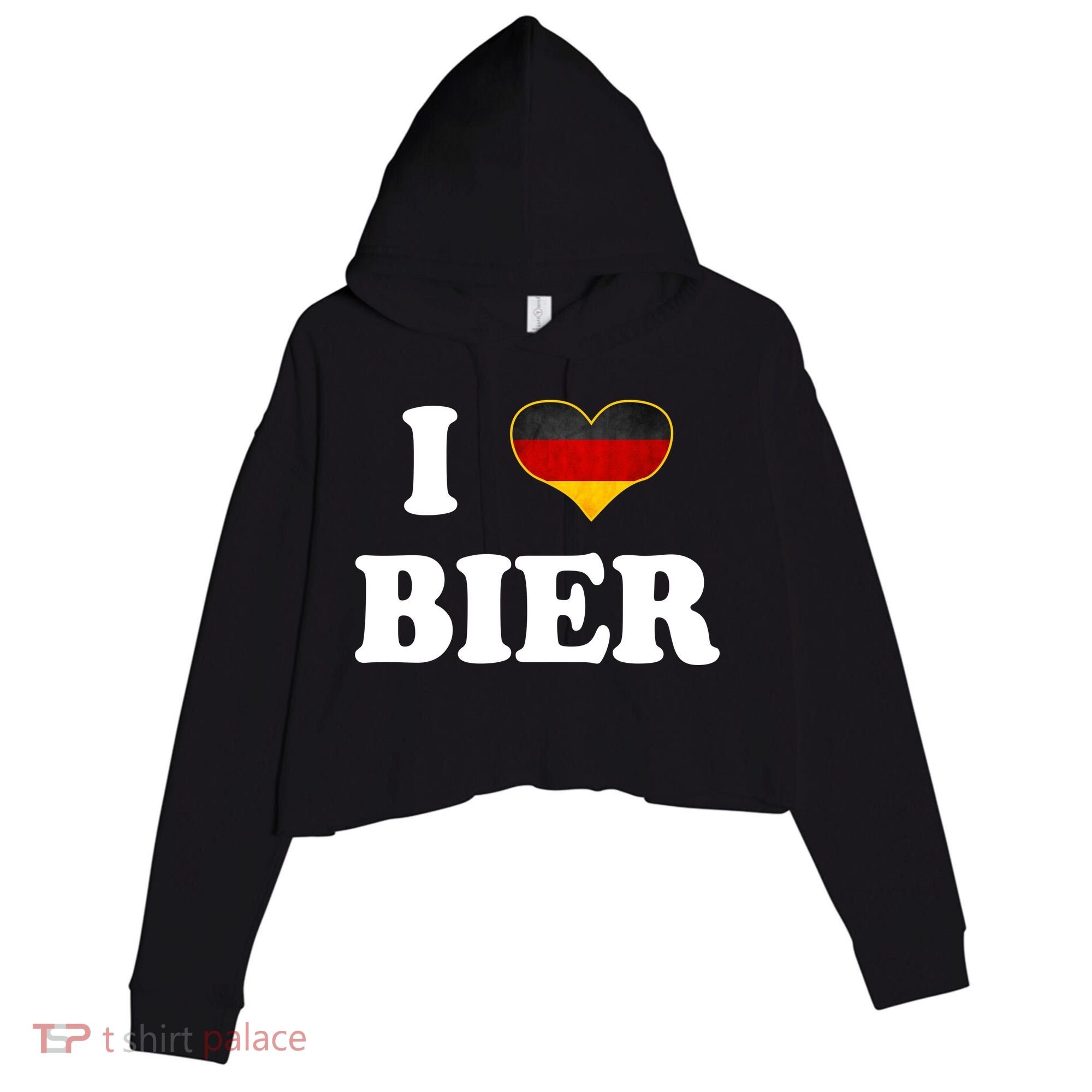 I Love Bier Octoberfest Beer Drinking Germany Flag Crop Fleece Hoodie