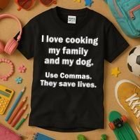 I Love Cooking My Family Commas Save Lives Kids T-Shirt thumb 3