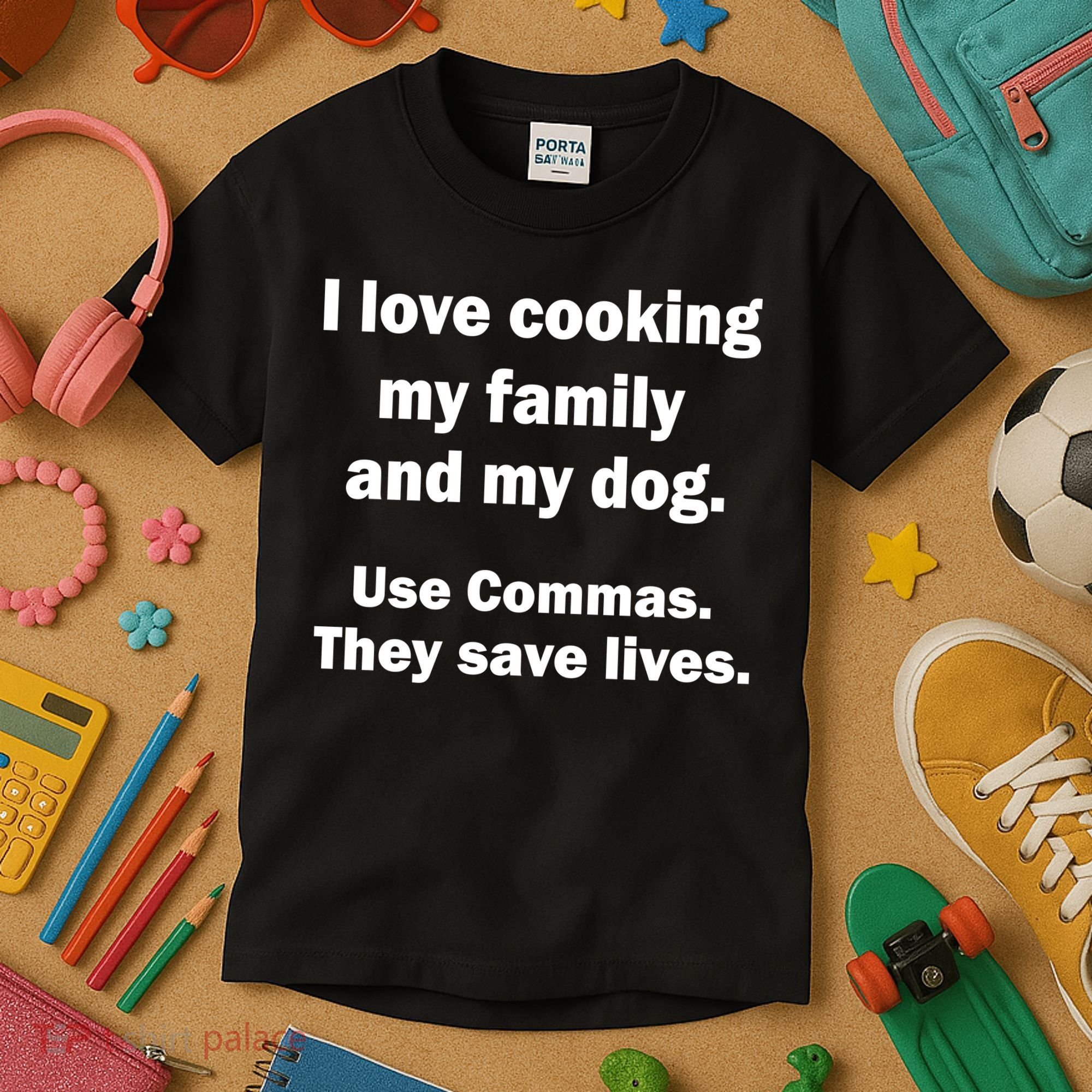 I Love Cooking My Family Commas Save Lives Kids T-Shirt
