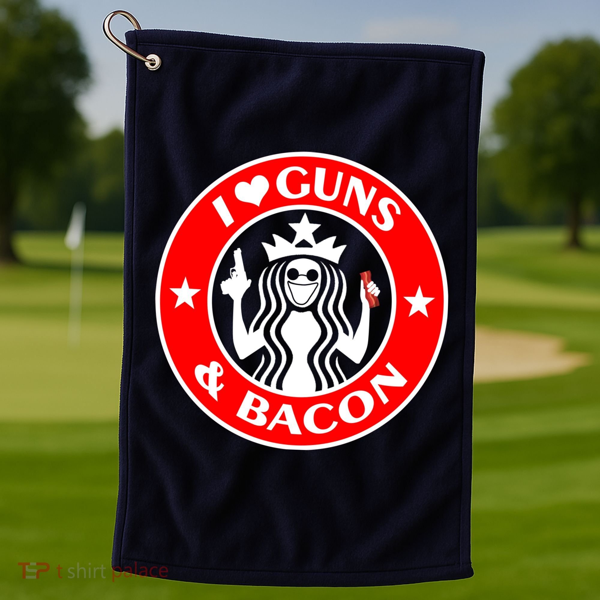 I Love Guns And Bacon Golf Towel