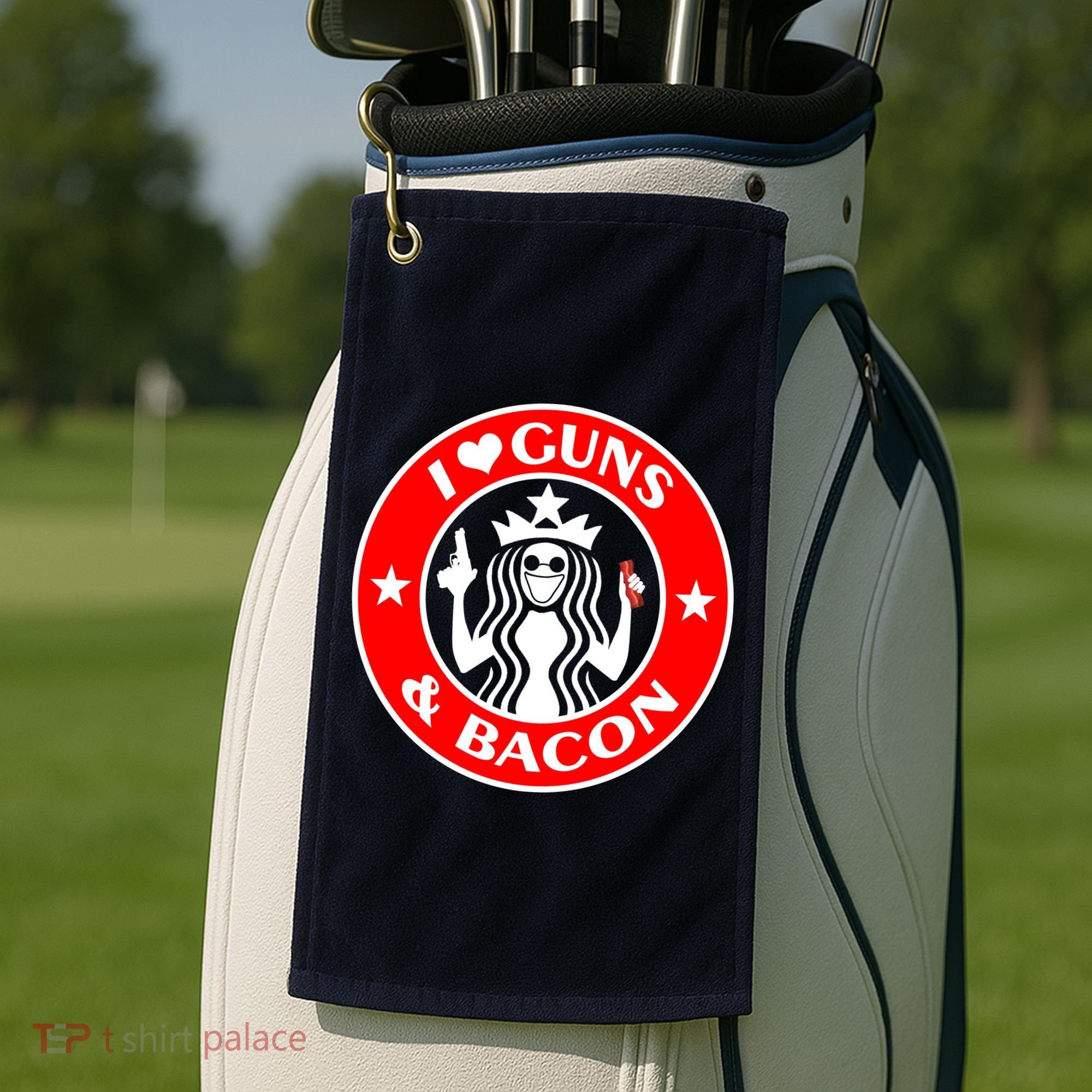 I Love Guns And Bacon Golf Towel
