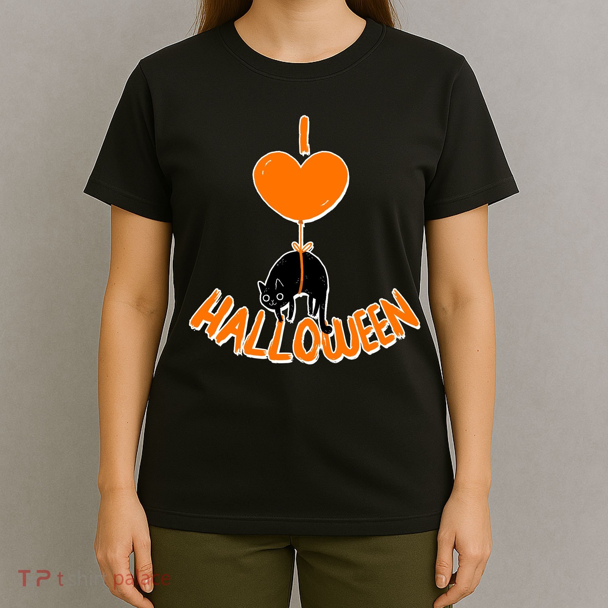 I Love Heart Halloween Cute Black Cat Balloon T-Shirt