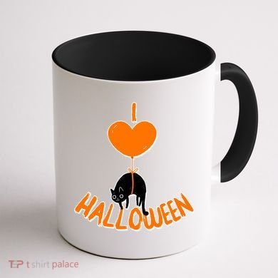 I Love Heart Halloween Cute Black Cat Balloon Coffee Mug back