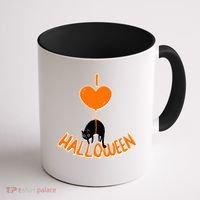 I Love Heart Halloween Cute Black Cat Balloon Coffee Mug thumb 1