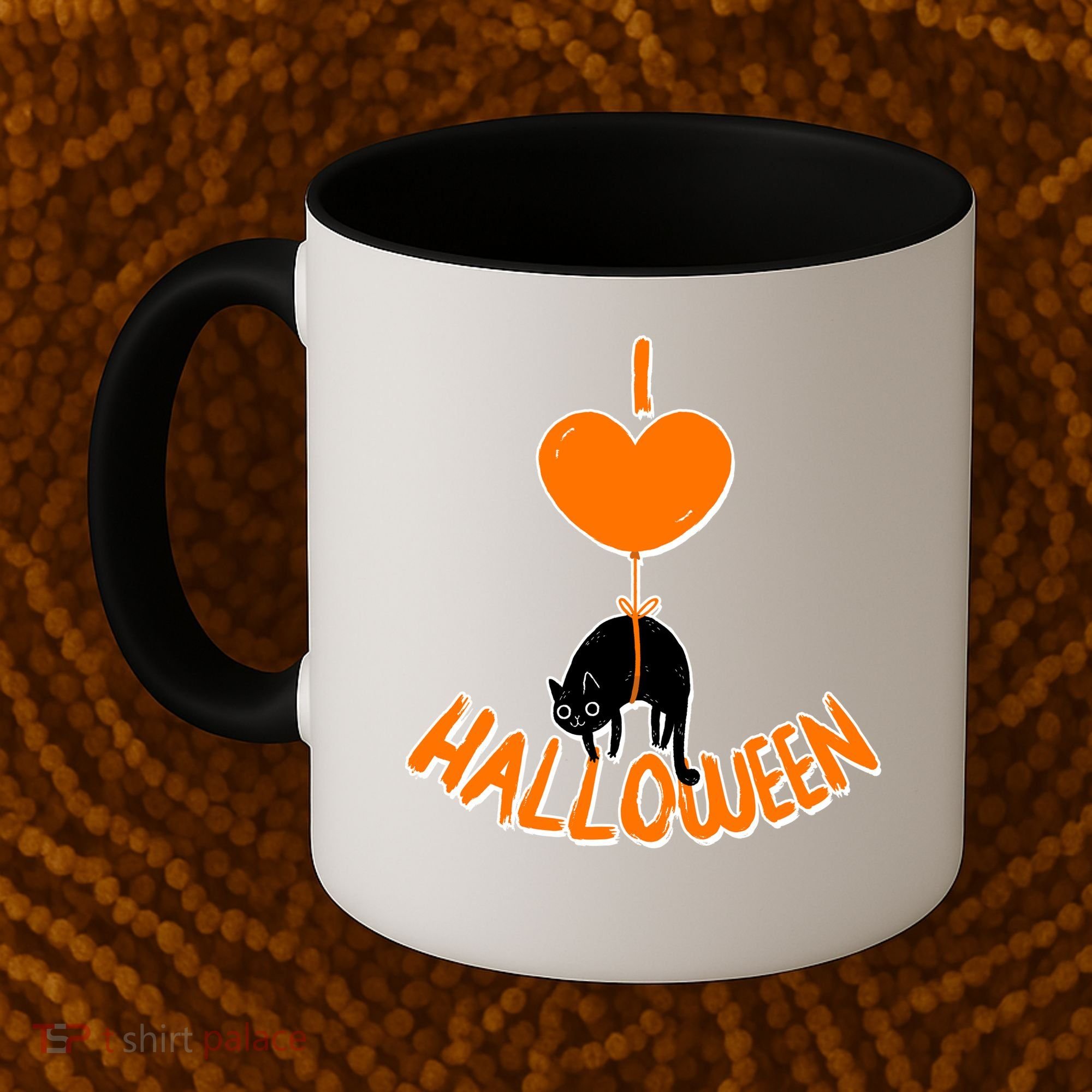 I Love Heart Halloween Cute Black Cat Balloon Coffee Mug