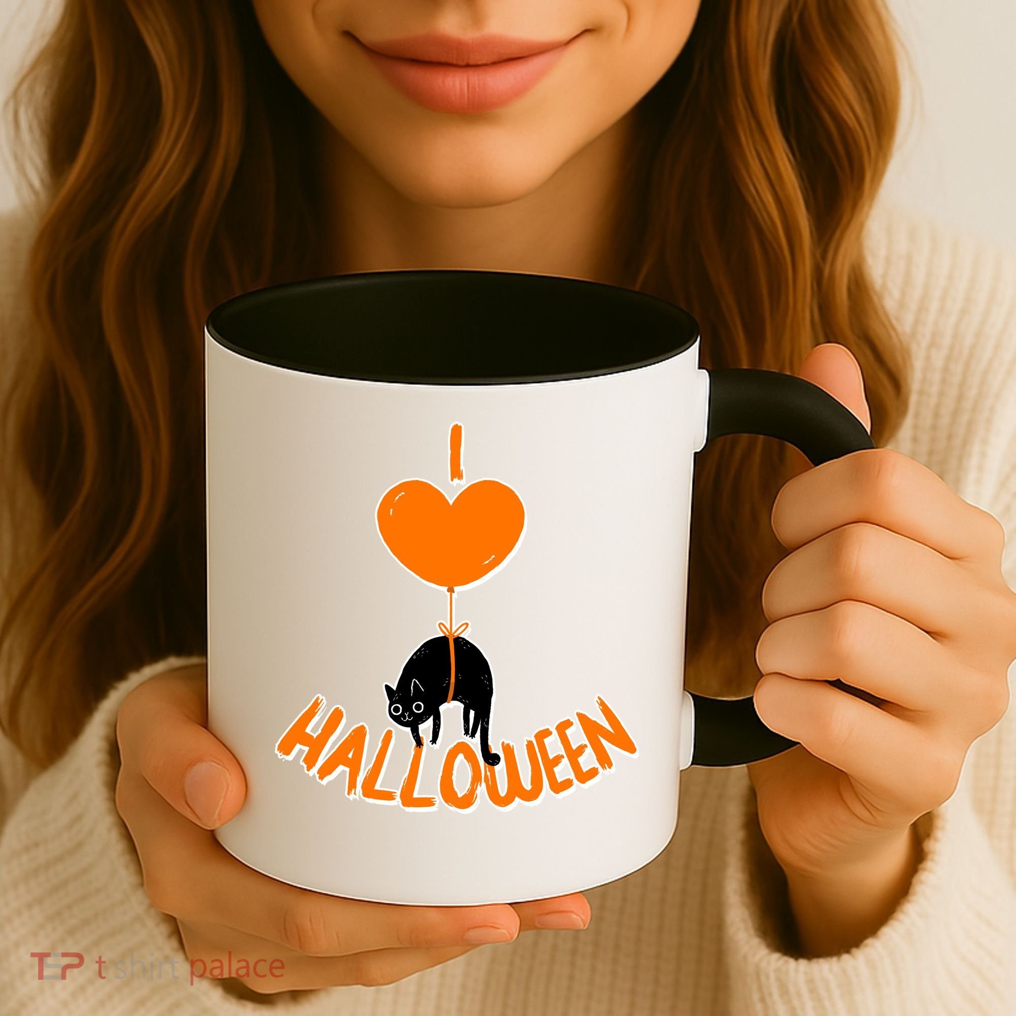 I Love Heart Halloween Cute Black Cat Balloon Coffee Mug