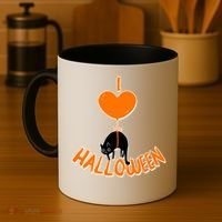 I Love Heart Halloween Cute Black Cat Balloon Coffee Mug thumb 4