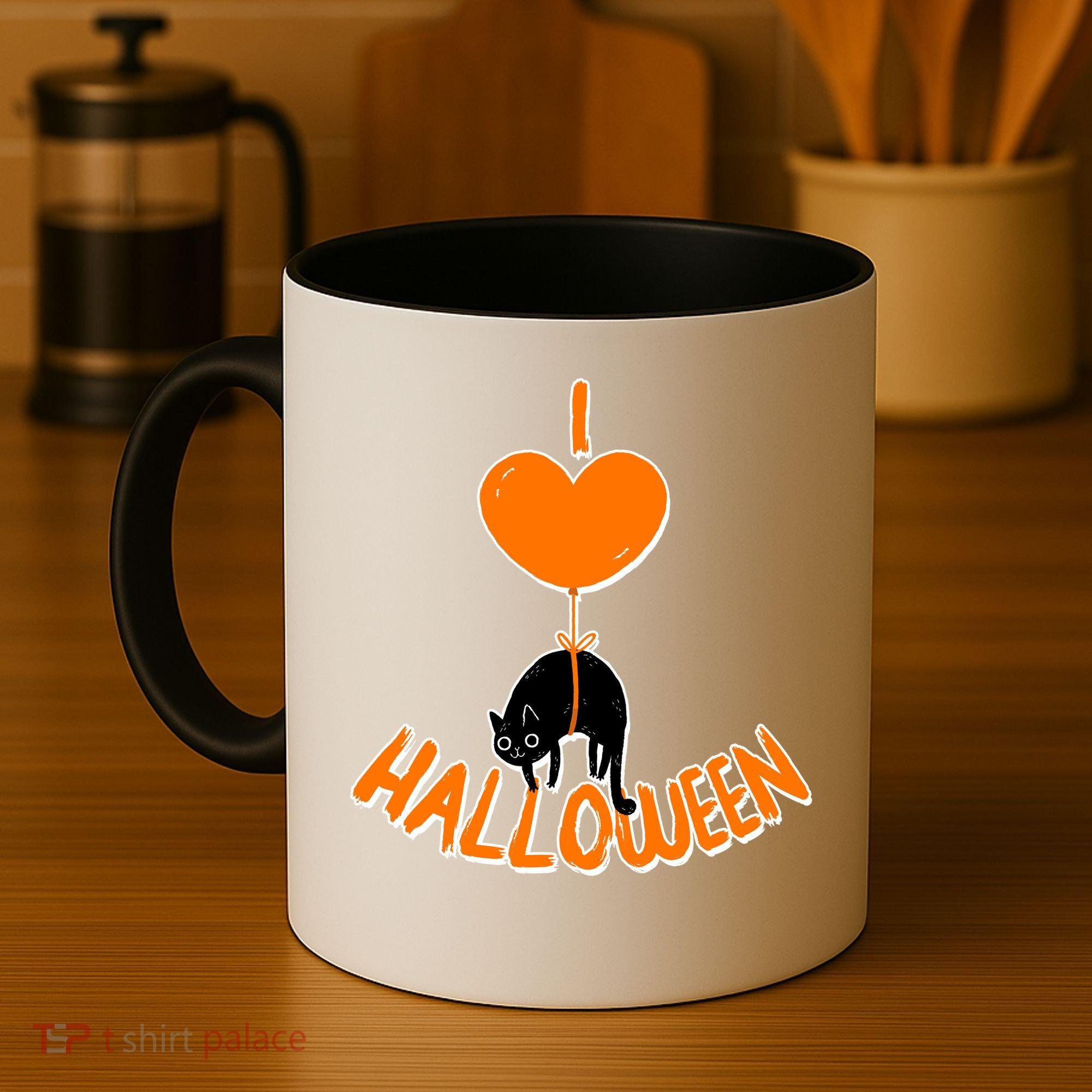 I Love Heart Halloween Cute Black Cat Balloon Coffee Mug
