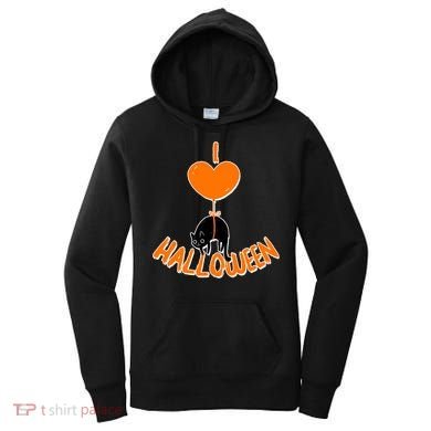 I Love Heart Halloween Cute Black Cat Balloon Women's Hoodie