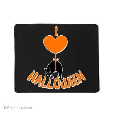 I Love Heart Halloween Cute Black Cat Balloon Mousepad