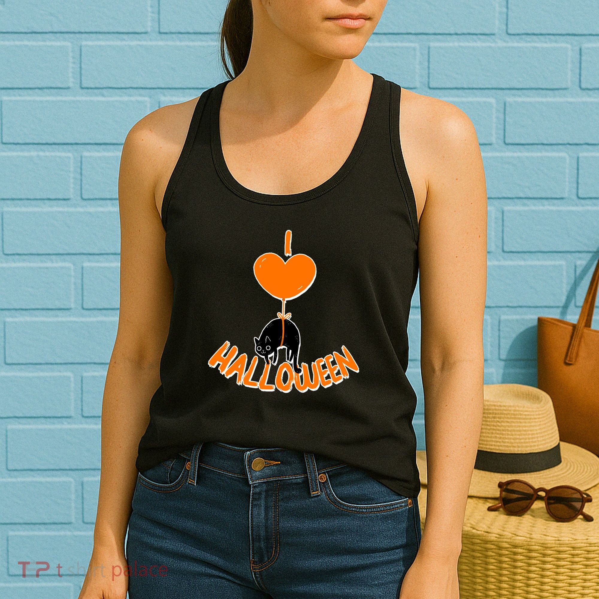I Love Heart Halloween Cute Black Cat Balloon Women's Tank Top