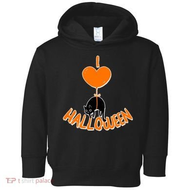 I Love Heart Halloween Cute Black Cat Balloon Toddler Hoodie