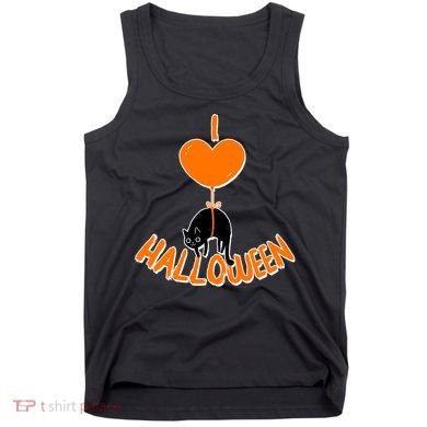 I Love Heart Halloween Cute Black Cat Balloon Tank Top