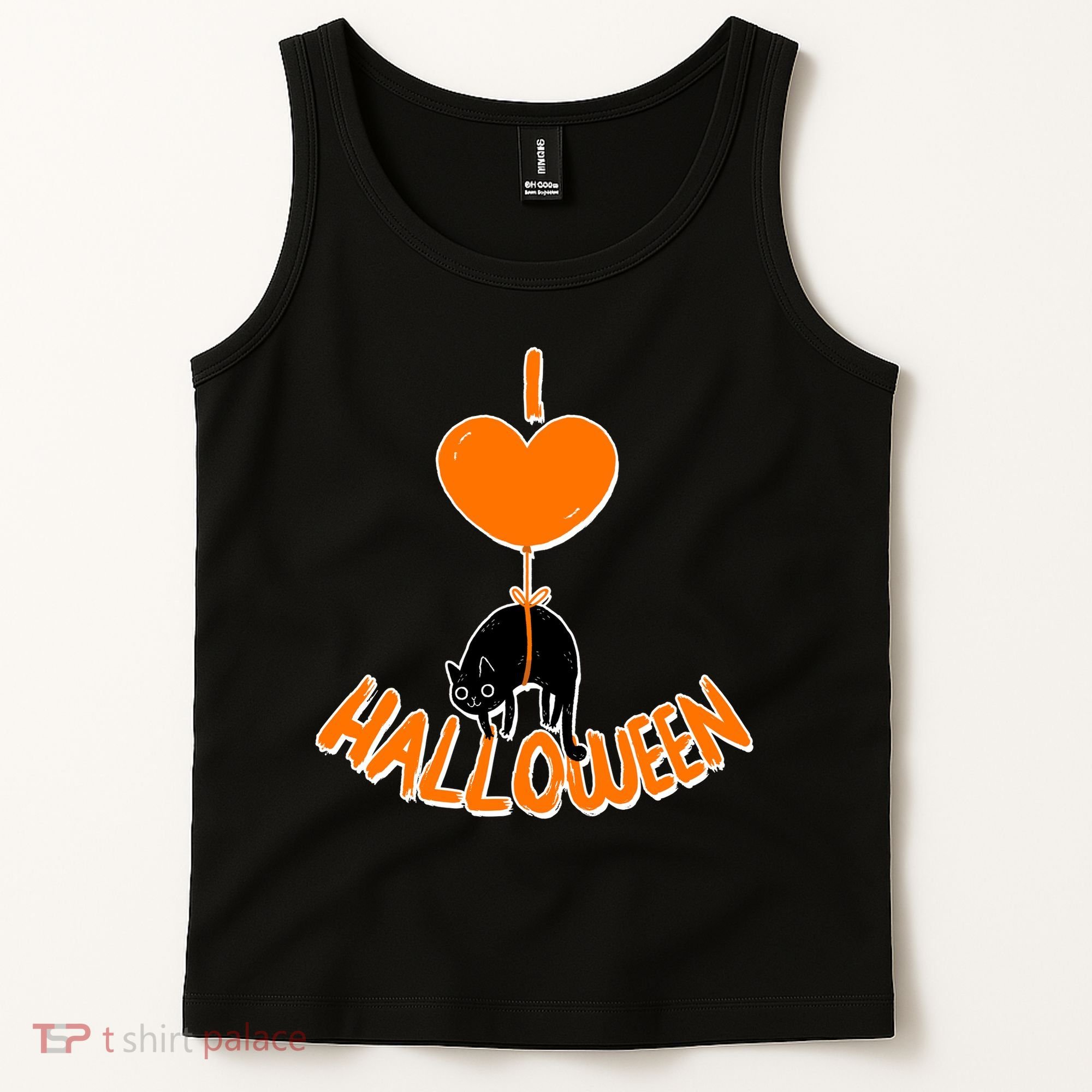 I Love Heart Halloween Cute Black Cat Balloon Tank Top