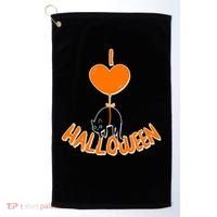 I Love Heart Halloween Cute Black Cat Balloon Golf Towel thumb 0