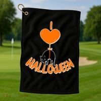 I Love Heart Halloween Cute Black Cat Balloon Golf Towel thumb 1