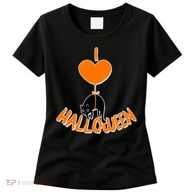 I Love Heart Halloween Cute Black Cat Balloon Women's T-Shirt