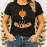 I Love Heart Halloween Cute Black Cat Balloon Women's T-Shirt thumb 2