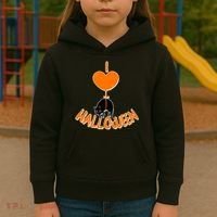 I Love Heart Halloween Cute Black Cat Balloon Kids Hoodie thumb 3