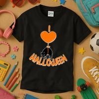 I Love Heart Halloween Cute Black Cat Balloon Kids T-Shirt thumb 3